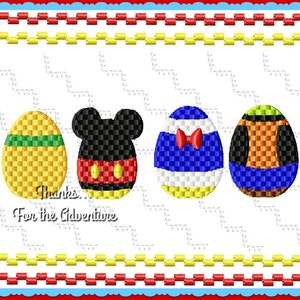 Mickey Mouse Clubhouse Easter Eggs Minnie Pluto Donald Daisy Goofy Faux Smocking Digital Embroidery Machine Design File 5x7 6x10