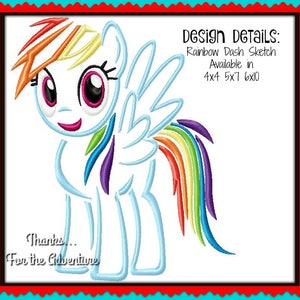 Rainbow Horse Sketch Digital Embroidery Machine Design File  4x4 5x7 6x10 8x12