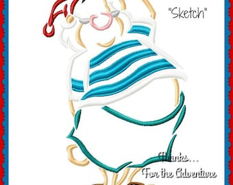 Mr. Smee from Peter Pan Sketch Digital Embroidery Machine Design File 4x4 5x7 6x10