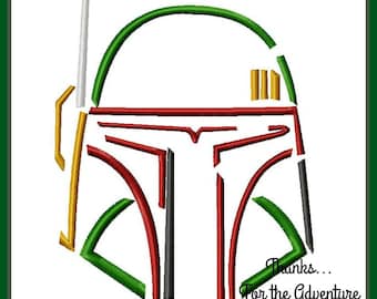 Boba Fett from Star Wars  Sketch Digital Embroidery Machine Applique Design File 4x4 5x7 6x10