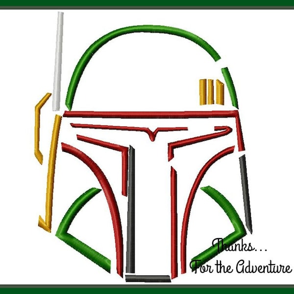 Boba Fett de Star Wars Sketch Máquina de bordar digital Applique Design File 4x4 5x7 6x10