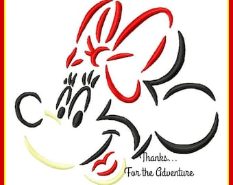 Minnie Mouse Sketch Digital Embroidery Machine Applique Design File 4x4 5x7 6x10