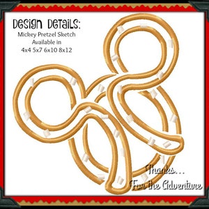 Park Mickey Mouse Snack Treat Pretzel Sketch Digital Embroidery Machine  Design File 4x4 5x7 6x10 8x12