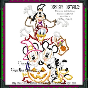 Halloween MNSSHP Party Mickey Mouse Minnie Donald Duck Goofy Pluto Sketch Digital Embroidery Machine Applique Design File 5x7 6x10 8x12