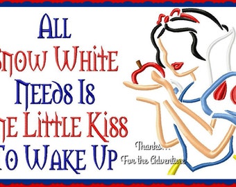 All Snow White Needs is One Little Kiss To Wake Up Saying Snow White Apple Combo Sketch Digital Embroidery Machine Design File 5x7 6x10