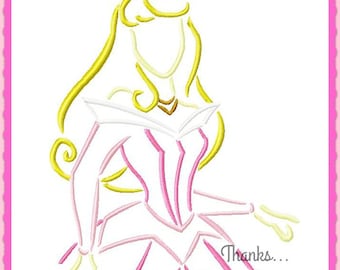 Princess Aurora from Sleeping Beauty Sketch Digital Embroidery Machine Design File 4x4 5x7 6x10