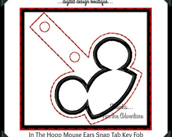 ITH In The Hoop Mickey Mouse Ears Applique Snap Tab Key Fob Digital Embroidery Machine  Design File 4x4