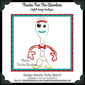 Fork from Toy Story 4 Sketch Digital Embroidery Machine Design File  4x4 5x7 6x10 8x12