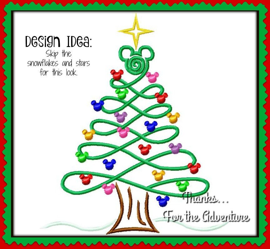 ミッキーマウス クリスマス ライト ツリー スケッチ デジタル刺繍機