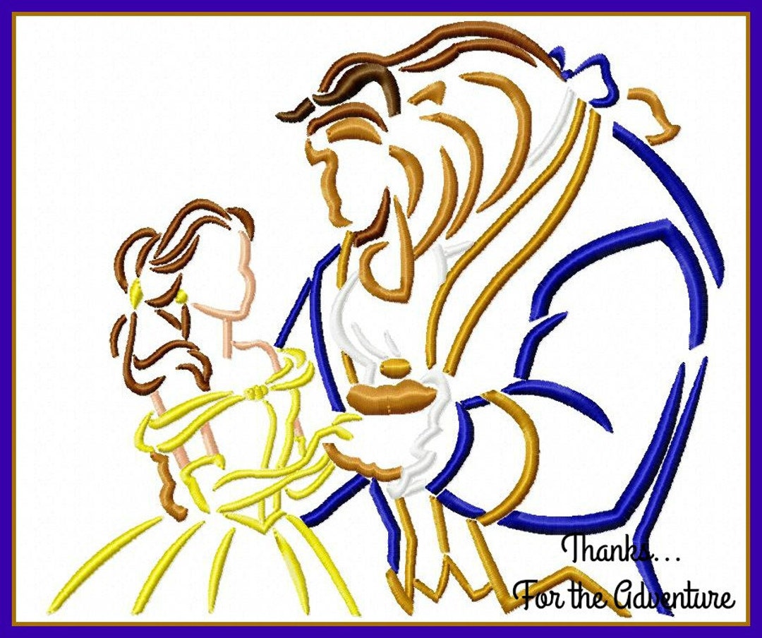 美女と野獣のプリンセスベルと野獣のスケッチ デジタル刺繍機デザイン