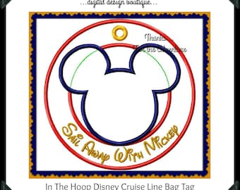 Sail Away With Mickey  Cruise Line In The Hoop  Word Travel Name Luggage Tag Applique Digital Embroidery Machine Design  4x4 5x7