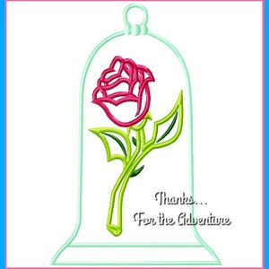Belle Enchanted Rose Glass Cloche Beauty and the Beast Applique Digital Embroidery Machine Design File 4x4 5x7 6x10 (optional clear layer)