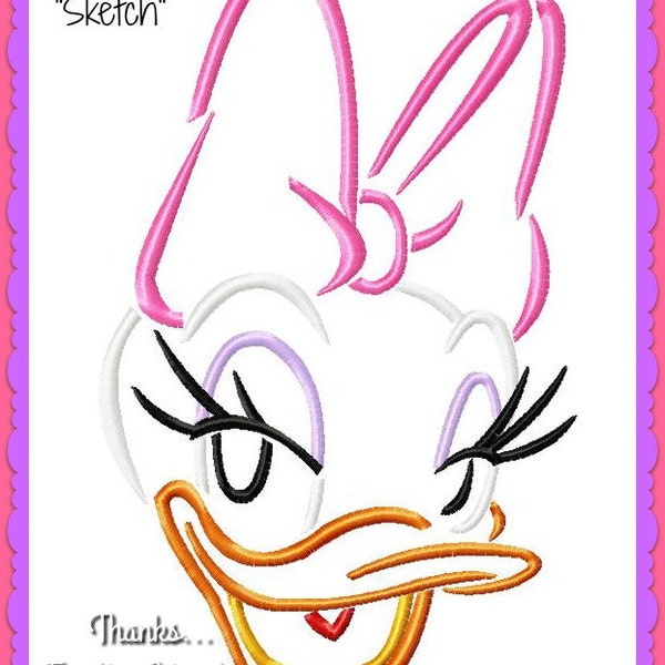 Daisy Duck Head Sketch Digital Embroidery Machine Design File 4x4 5x7 6x10