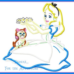 Alice in Wonderland with Dinah the Cat Digital Embroidery Machine Applique Design File