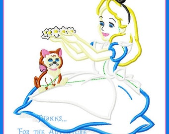 Alice in Wonderland with Dinah the Cat Digital Embroidery Machine Applique Design File