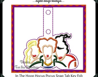 ITH In The Hoop Halloween Hocus Pocus Witch Sanderson Sister Sketch Snap Tab Key Fob Arquivo de design de máquina de bordar digital usa aro 5x7
