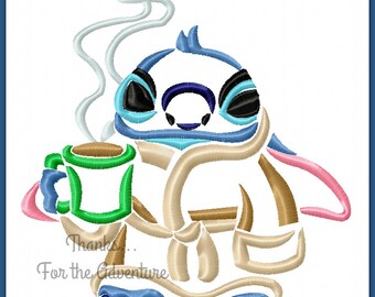 Sketch- Good Morning Sleepy Stitch Needs a Coffee Digital