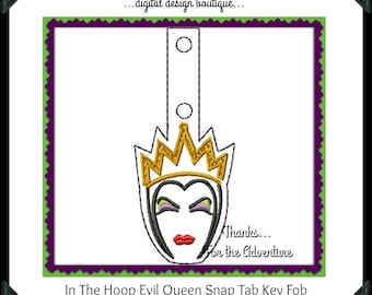ITH In The Hoop The Evil Queen de Snow White Sketch Snap Tab Key Fob Digital Embroidery Machine Design File 4x4