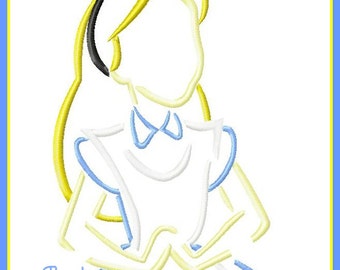 Alice in Wonderland Schets Digitaal Borduurmachine Applique Design Bestand 4x4 5x7 6x10