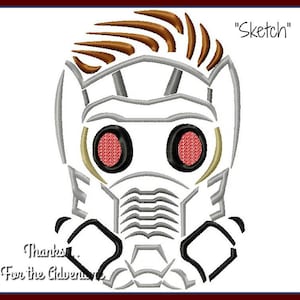 Peter Quill Star Lord from Guardians of the Galaxy Sketch Digital Embroidery Machine Design File  4x4 5x7 6x10