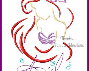 Ariel from The Little Mermaid Sketch Autograph Combo Digital Embroidery Machine Design File 5x7 6x10