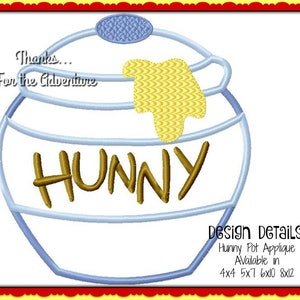 Winnie the Pooh Bear Hunny Honey Pot Bear Digital Embroidery Machine Applique Design File 4x4 5x7 6x10 8x12