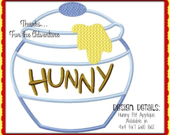 Winnie the Pooh Bear Hunny Honey Pot Bear Máquina de bordar digital Applique Design File 4x4 5x7 6x10 8x12