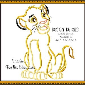 Lion King Simba Sketch Digital Embroidery Machine Design File 4x4 5x7 6x10 8x12