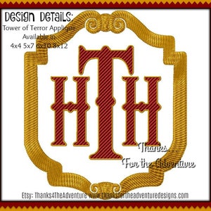 Hollywood Tower of Terror Hotel Logo Digital Embroidery Machine  Design File 4x4 5x7 6x10 8x12