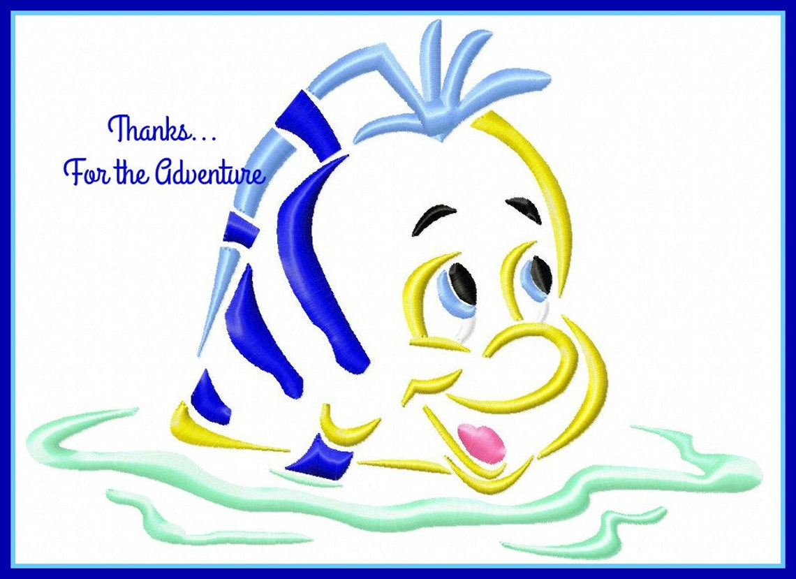 Flounder From the Little Mermaid Sketch Digital Embroidery Etsy
