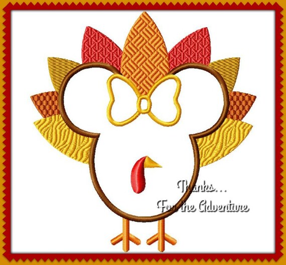 Minnie Mouse Head Thanksgiving Turkey Applique Digital | Etsy