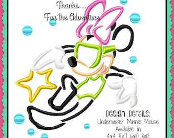 Minnie Mouse Underwater Swimming Beach Ocean Starfish Sketch Digital Embroidery Machine Design File 4x4 5x7 6x10 8x12