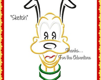 Mickey Mouse's Dog Pluto Head Sketch Digital Embroidery Machine Design File 4x4 5x7 6x10