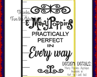 Mary Poppins Practically Perfect in Every Way Ruler Applique Digital Embroidery Machine Design File 4x4 5x7 6x10 8x12