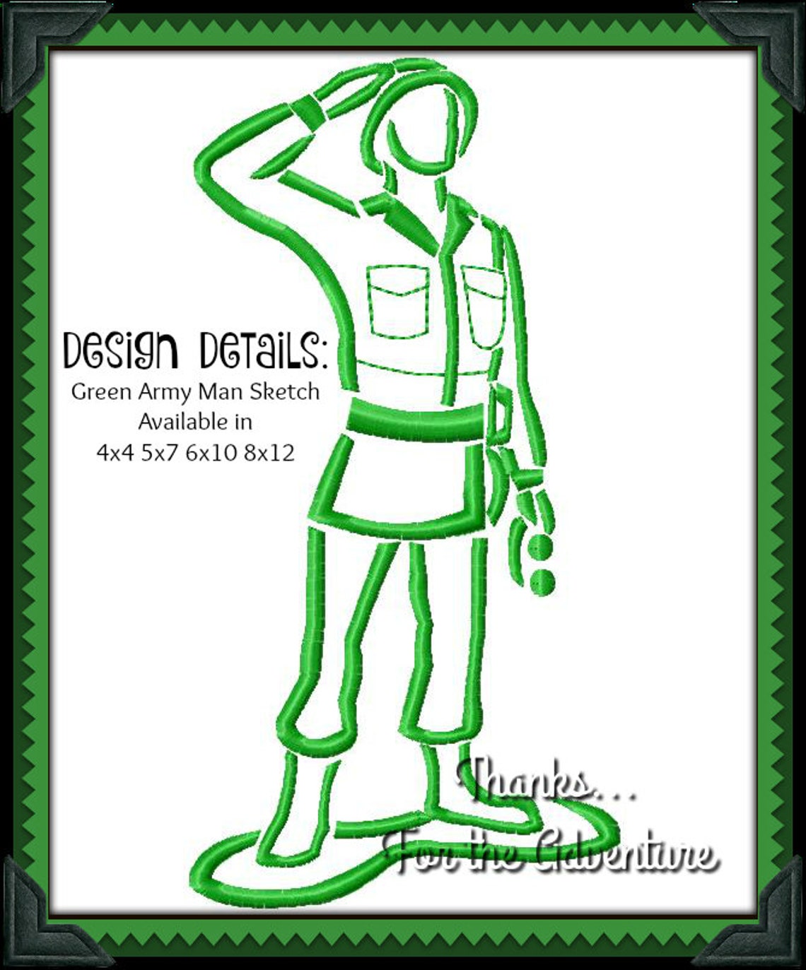 Green Army Man From Toy Story Sketch Digital Embroidery - Etsy