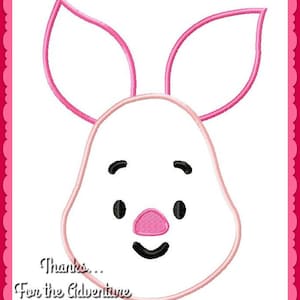 Piglet from Winnie the Pooh Applique Digital Embroidery Machine  Design File 4x4 5x7 6x10
