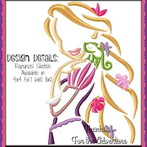 Rapunzel from Tangled with Pascal Sketch Digital Embroidery Machine  Design File 4x4 5x7 6x10 8x12