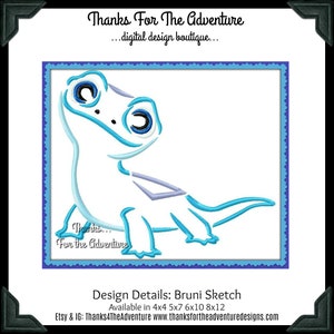 Princess Frozen 2 Queen Elsa Bruni the Salamander Digital Embroidery Machine Design Sketch  4x4 5x7 6x10 8x12