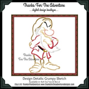 Grumpy from Snow White and the Seven Dwarfs Sketch Digital Embroidery Machine Design File 4x4 5x7 6x10 8x12