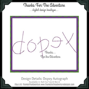 Dopey il nano di Biancaneve e i sette nani Autografo Digital Embroidery Machine Design File 4x4 5x7 6x10 8x12