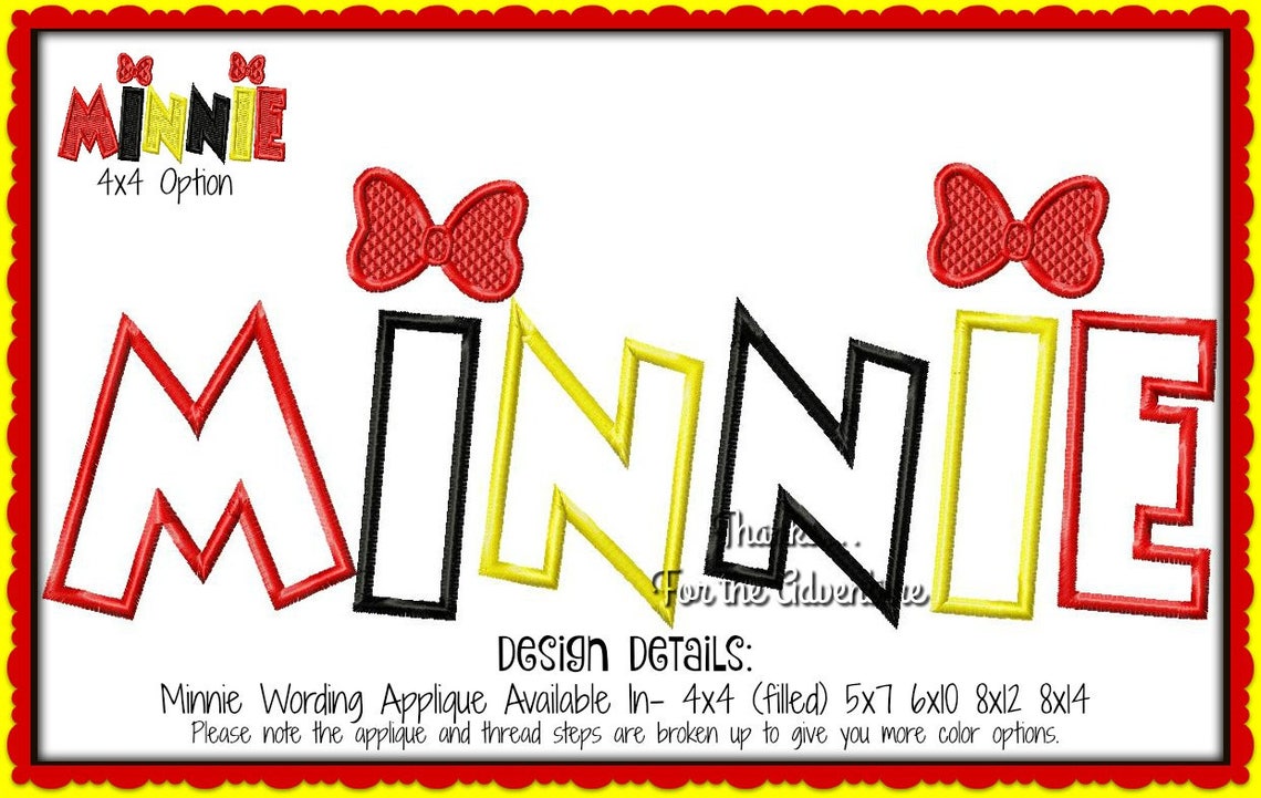 Minnie Mouse Lettering Digital Embroidery Machine Applique Etsy