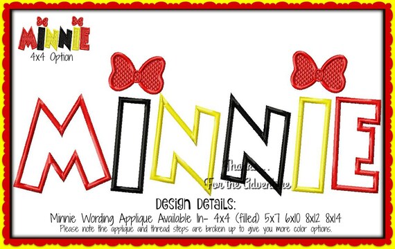 Minnie Mouse Lettering Digital Embroidery Machine Applique | Etsy