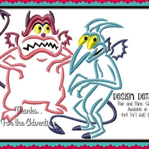 Op de afbeelding: Een digitaal borduurontwerp met Pain en Panic uit Disney's Hercules. Het ontwerp is verkrijgbaar in verschillende maten: 4x4, 5x7, 6x10 en 8x12 inch.