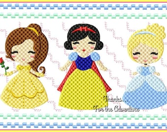 Princess Belle, Beauty and the Beast, Snow White, and  Cinderella  Faux Smocking Digital Embroidery Machine Design File 5x7 6x10