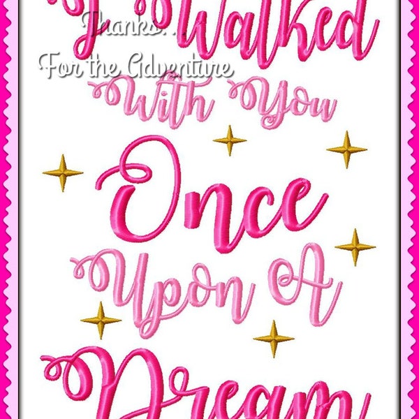 Sleeping Beauty Princess Aurora Once Upon A Dream Wording Blue Pink Dress Digital Embroidery Machine Design File 4x4 5x7 6x10 8x12