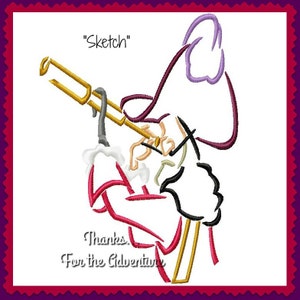 Captain Hook from Peter Pan Sketch Digital Embroidery Machine Design File 4x4 5x7 6x10
