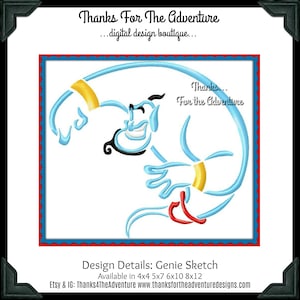 Genie from Aladdin Sketch Digital Embroidery Machine Design File 4x4 5x7 6x10 8x12