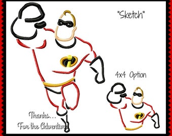 Bob Parr Mr. Incredible the Superhero from The Incredibles II Sketch Digital Embroidery Machine Design File 4x4 5x7 6x10