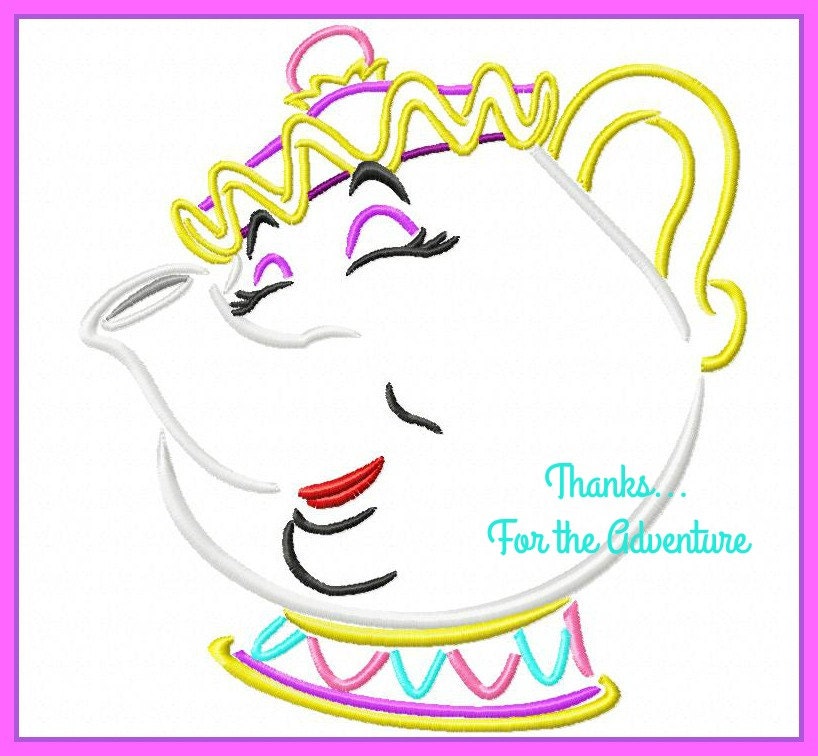 Teapot Machine Embroidery Applique Design 4x4 and 5x7
