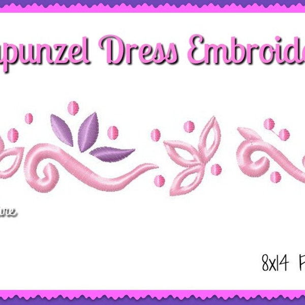 Rapunzel from Tangled Cosplay Dress Embroidery Digital Embroidery Machine  Design File- Total size 2" x 14"- Two hoop options- 8x14 or 2 5x7